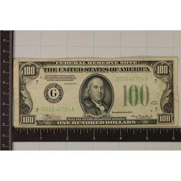 1934 US $100 FRN, GREEN SEAL