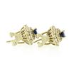 Image 5 : Estate 18k Yellow Gold 2.70 ctw Oval Sapphire Diamond Double Tiered Halo Earring