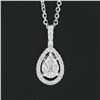 Image 3 : 14K White Gold Diamond Tear Drop Pear Solitaire Cluster Petite Pendant Necklace