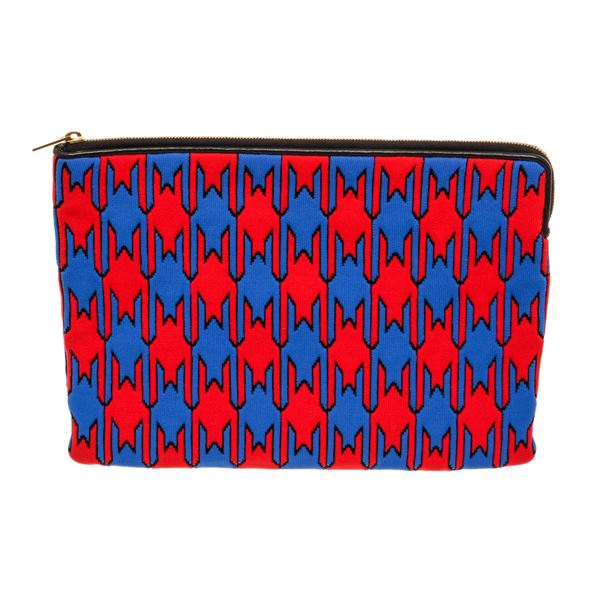 Celine Blue, Multicolor, Red Fabic Zip Pouch Clutch