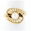 Image 1 : 14K Yellow Gold 6.0mm Pearl Solitaire Wave Bypass Shell Open Work Cocktail Ring