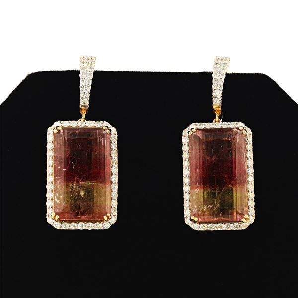 45.08 ctw Tourmaline and 2.61 ctw Diamond 14K Yellow Gold Earrings