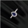 Image 7 : 14k White Gold 1.33 ctw FINE Pear Sapphire Solitaire Ring w/ Round Diamond Halo