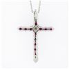 Image 6 : NEW 14K White Gold 1.70 ctw Round Ruby & Diamond Cross Pendant Chain Necklace