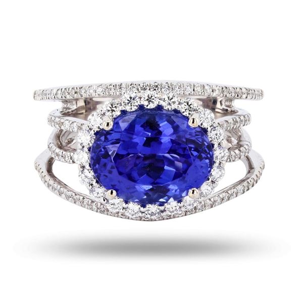 4.27 ctw Tanzanite and 0.70 ctw Diamond 18K White Gold Ring