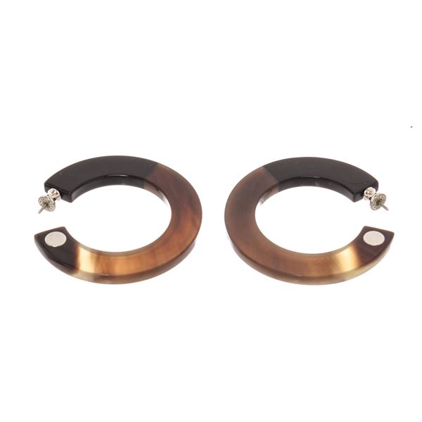 Hermes Black Brown Issum Hoop Earrings