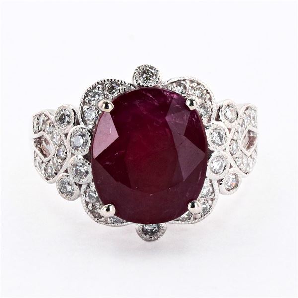 6.53 ctw Ruby and 0.56 ctw Diamond Platinum Ring (GIA CERTIFIED)
