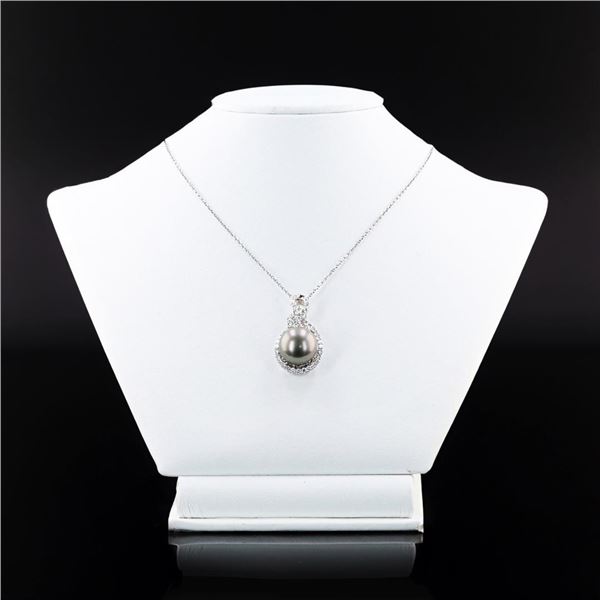 14mm Tahitian Pearl and 1.07 ctw Diamond Platinum Pendant