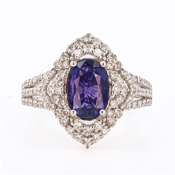 1.81 ctw UNHEATED Purple Sapphire and 0.77 ctw Diamond Platinum Ring (GIA CERTIF