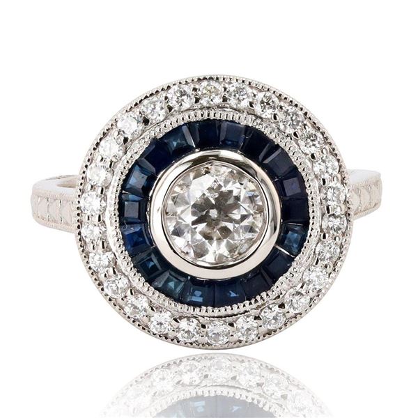 0.60 ctw Diamond and 0.86 ctw Blue Sapphire Platinum Ring (0.96 ctw Diamonds)