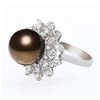Image 2 : 12.9mm Tahitian South Sea Pearl and 1.16 ctw Diamond 14K White Gold Ring