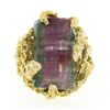 Image 4 : Vintage 14k Gold Uncut Watermelon Tourmaline Open Freeform Nugget Textured Ring