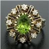 Image 6 : Vintage 14K Yellow Gold 2.43 ctw Oval Peridot Diamond & Black Enamel Halo Ring