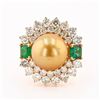 Image 1 : 11mm GOLDEN South Sea Pearl, 0.62 ctw Emerald and 1.83 ctw Diamond 18K Yellow Go