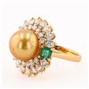 Image 2 : 11mm GOLDEN South Sea Pearl, 0.62 ctw Emerald and 1.83 ctw Diamond 18K Yellow Go
