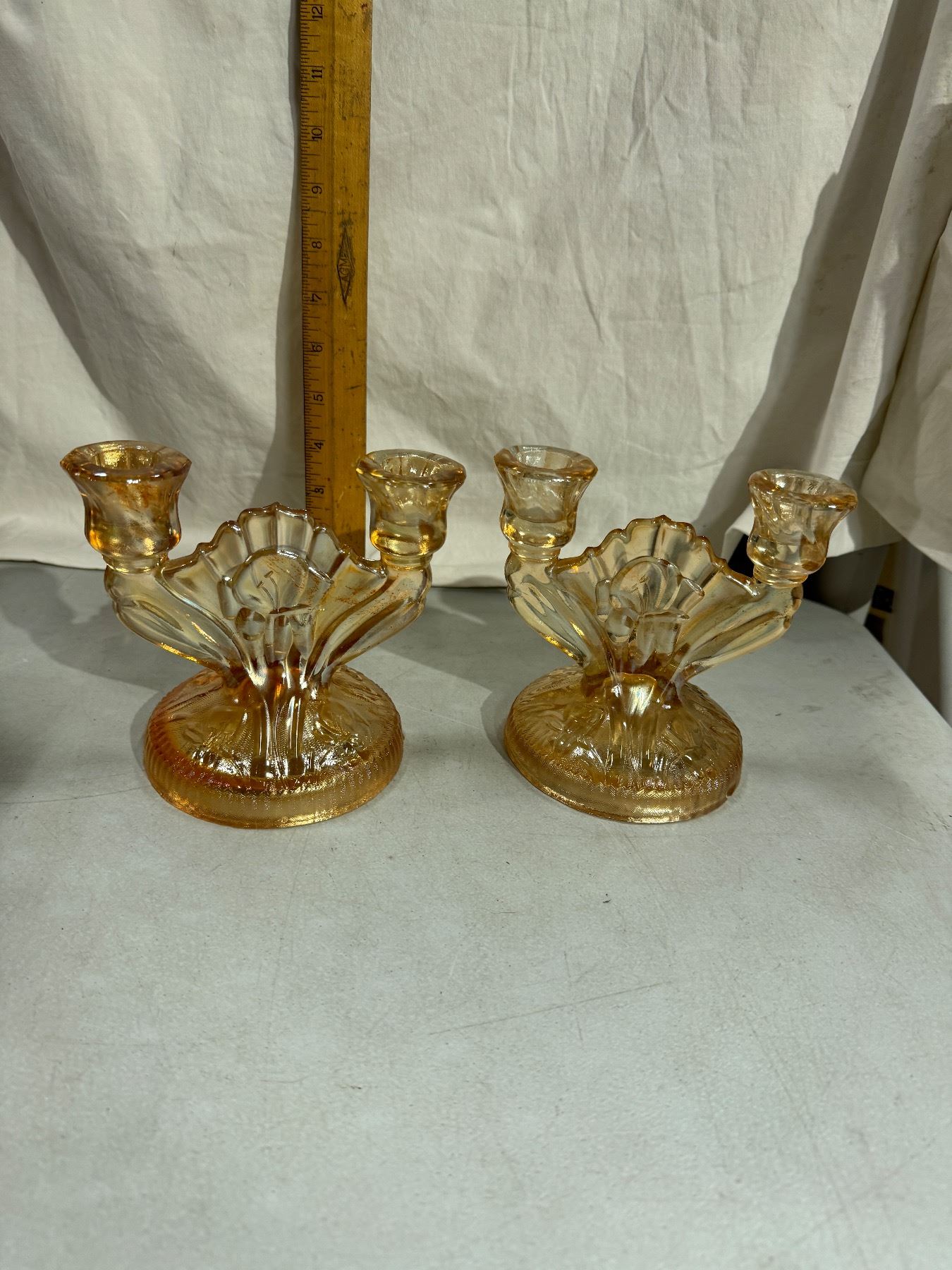 Carnival glass candle holders