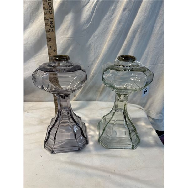 Two vintage glass oil lamp bases