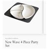Image 1 : Modern wave design, four-piece porcelain and slate serving set, ideal for entertaining, new.