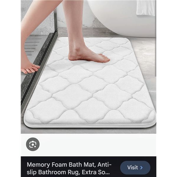Cushioned memory foam for comfort, anti-slip backing for safety, machine washable, new.