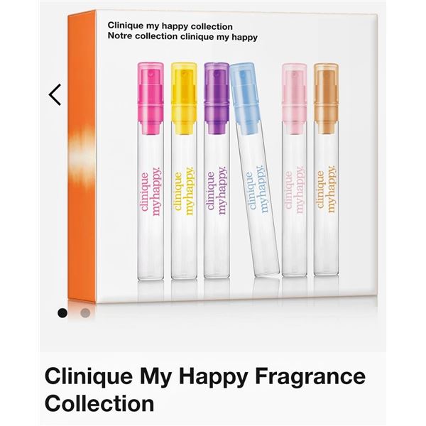Clinique My Happy collection, six scented sprays in a variety of fragrances, colorful caps, new.