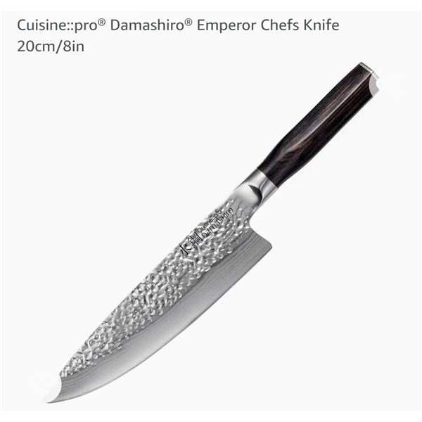 20cm/8in Damashiro® Emperor, tsuchime hammered finish, high-quality stainless steel, ergonomic handl