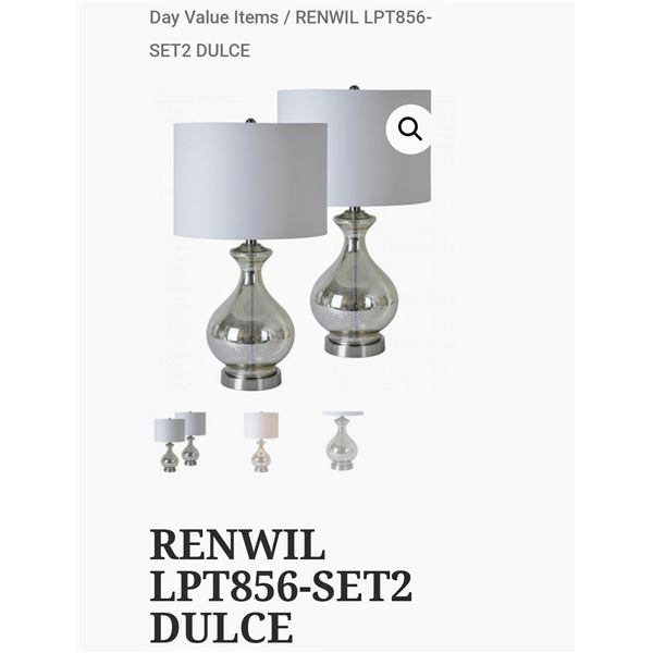 Set of 2 elegant lamps with white shades and shimmering glass bases, ideal for contemporary decor, n