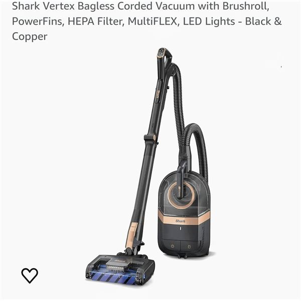 Shark Vertex bagless model with DuoClean PowerFins, HEPA filter, LED lights, new. Flex technology fo