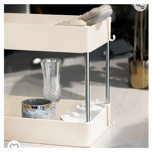 Stylish two-tier tray perfect for organizing kitchen items, modern beige color, new.