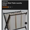 Image 1 : Three-compartment laundry sorter with sturdy steel frame, easy rolling wheels, new.