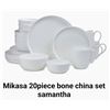 Image 1 : Elegant 20-piece bone china set, includes dinner plates, salad plates, bowls, and mugs, new.