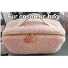 Image 1 : Plush fur-textured travel pouch, elegant design with golden zipper, new.