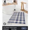 Image 1 : Navy/white plaid pattern, 100% cotton with fringe, 4'x5'11", perfect for a cozy touch, new.