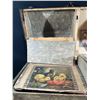 Image 9 : Antique Decorative Steamer Travel Trunk 32Lx20.5Dx27H