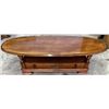 Image 1 : Solid Wood Oval Shaped Coffee Table with Drawer 60Lx22.5Dx16H