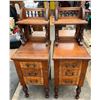 Image 1 : Set Of Antique Wooden Night Stands/End Tables with 3 Drawers and Upper Shelf  17W x 21.5D x 51H