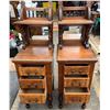 Image 2 : Set Of Antique Wooden Night Stands/End Tables with 3 Drawers and Upper Shelf  17W x 21.5D x 51H