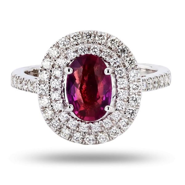 1.24 ctw UNHEATED Ruby and 0.52 ctw Diamond 18K White Gold Ring (GIA CERTIFIED)