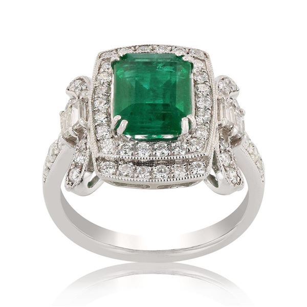 2.44 ctw Emerald and 1.04 ctw Diamond Platinum Ring