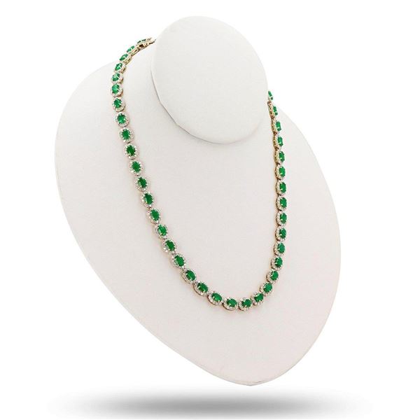 18.82 ctw Emerald and 10.47 ctw Diamond 14K Yellow Gold Necklace