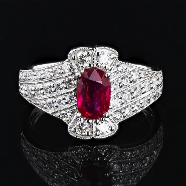 1.02 ctw UNHEATED Ruby and 0.79 ctw Diamond 18K White Gold Ring (GIA CERTIFIED)