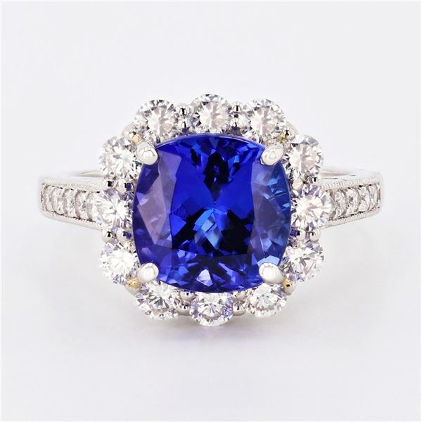 4.00 ctw Tanzanite and 1.20 ctw Diamond Platinum Ring