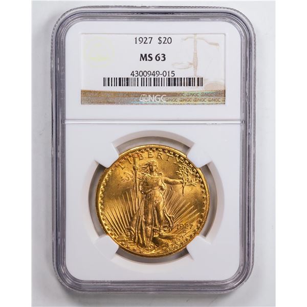 1927 $20 Double Eagle Gold Coin NGC MS63