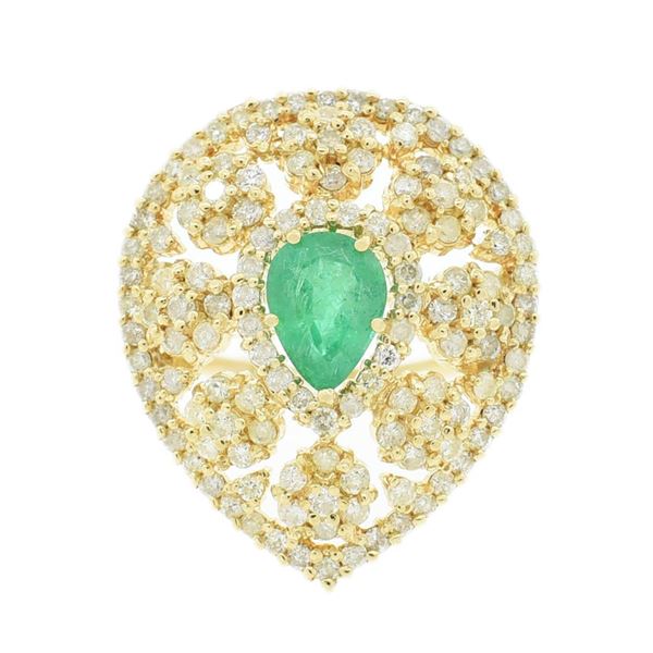 0.94 ctw Emerald and 1.09 ctw Diamond 14K Yellow Gold Ring