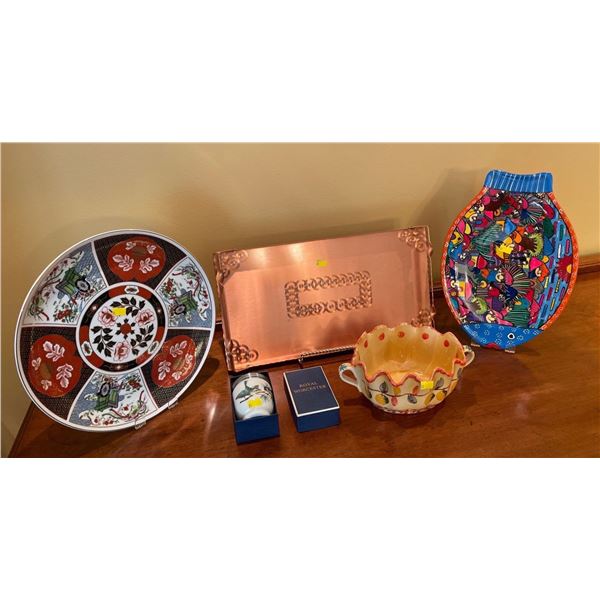 Assorted Inside Home Decor - Copper Tray, Royal Worcester Made In England Ornament & More