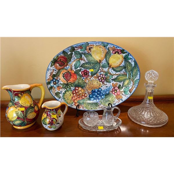 Assorted Collection Of Inside Home Decor - Ceramic Pitcher, Ceramic Serving Tray & More
