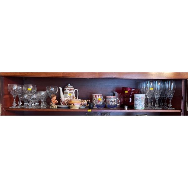 Contents Of Entire Shelf - Crystal Glasses, Fine Bone China, Bowls, & More