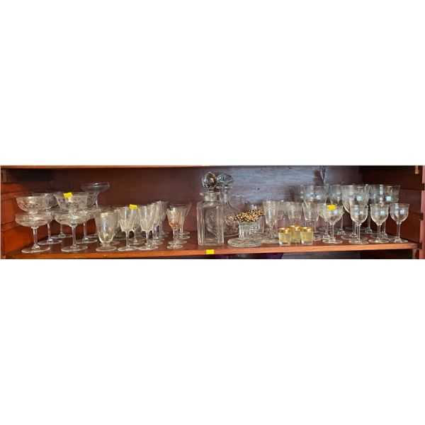 Contents Of Entire Shelf - Assorted Collection Of Crystal & Glassware, Decanters, Candles & More