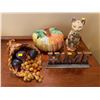 Image 1 : Assorted Collection Of Inside Home Decor - Cornucopia, Pumpkin, Ceramic Cat & More