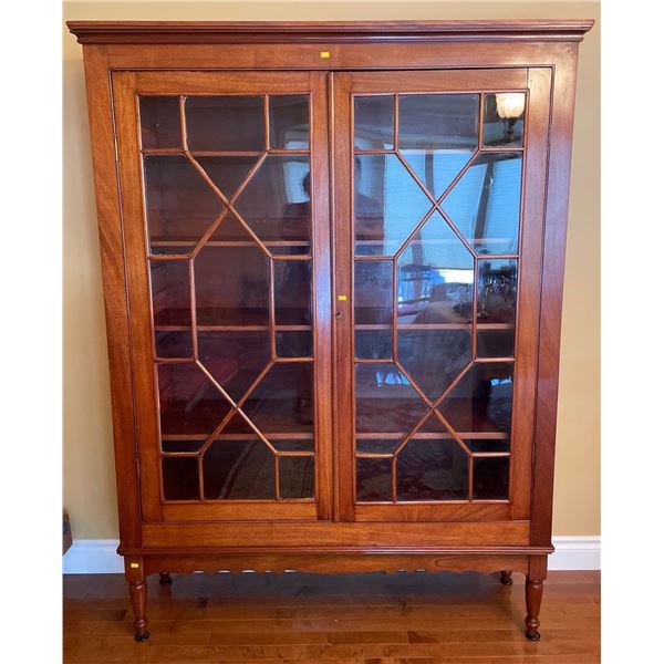 Antique Solid Mahogany Hand Crafted China Cabinet 4 Shelf 2 Door Hutch, With Key 51Lx15.5Dx72H