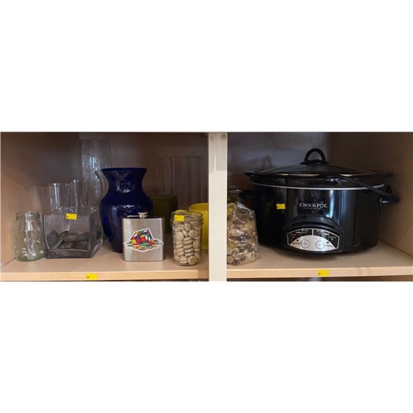 Entire Contents Of Shelf - Digital Timer Crock Pot, Vases, Decorative Rocks & More